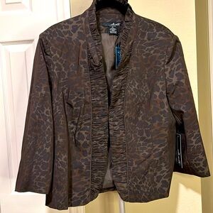 Willi Smith Ruffled Neck Brown Animal Print Jacket Size 14
